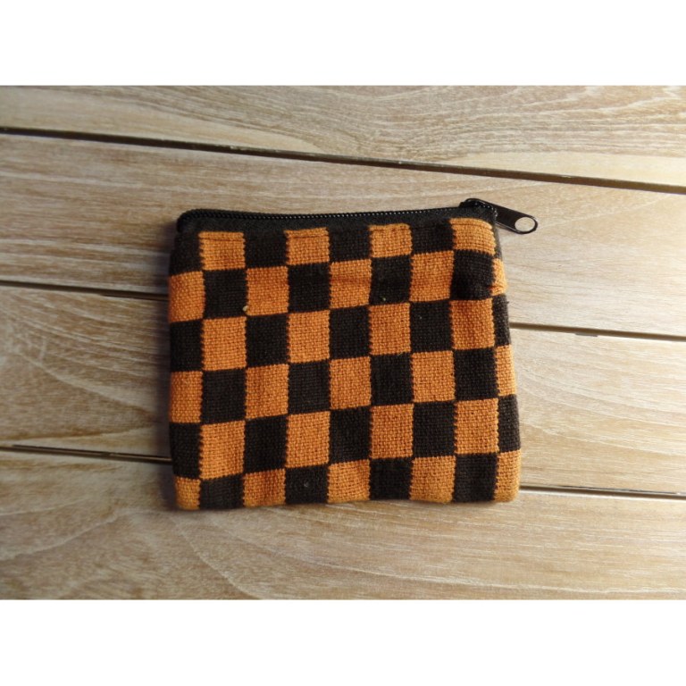 Porte monnaie plat damier orange/noir