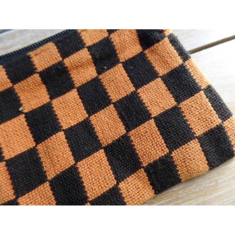 Porte monnaie plat damier orange/noir