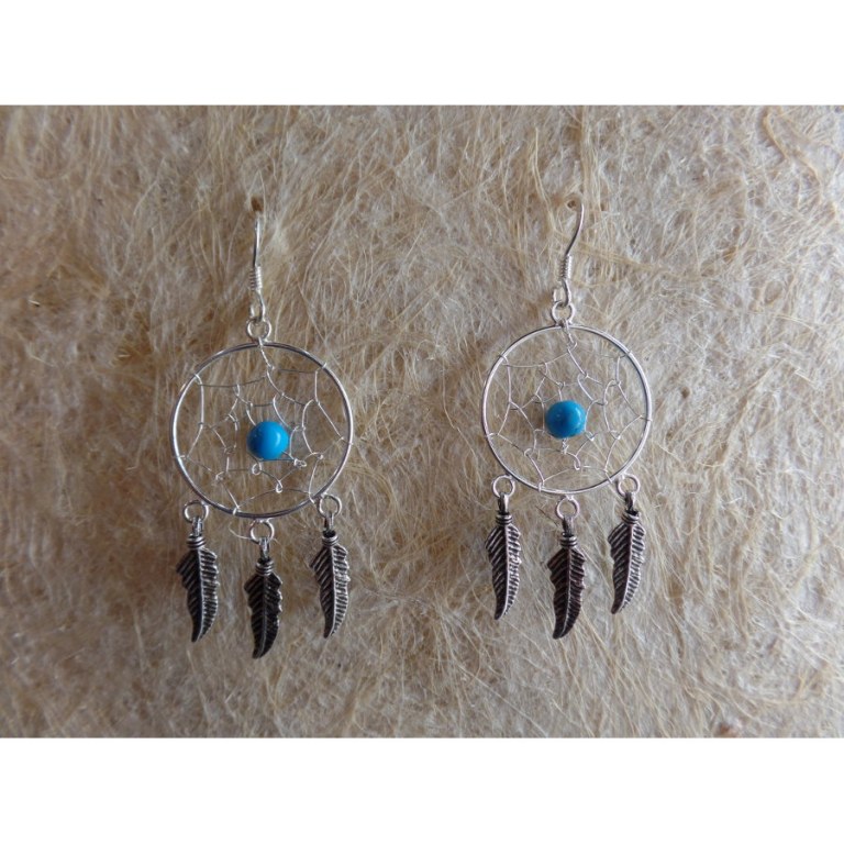 Boucles d'oreilles dreamcatcher perle bleue