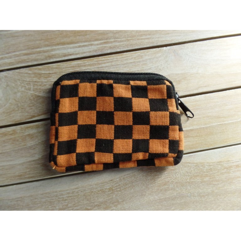 Porte monnaie damier orange/noir