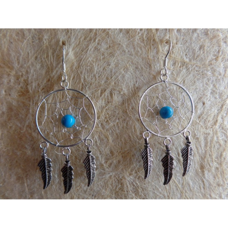 Boucles d'oreilles dreamcatcher perle bleue