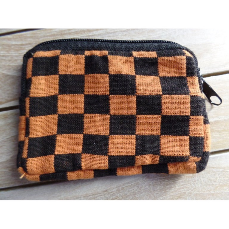 Porte monnaie damier orange/noir