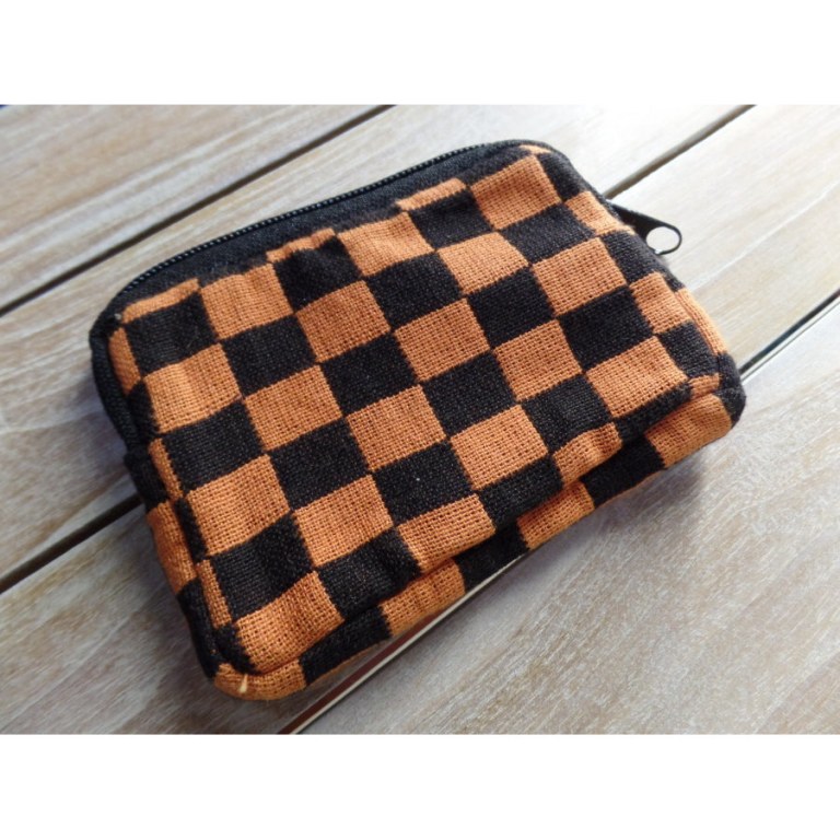 Porte monnaie damier orange/noir