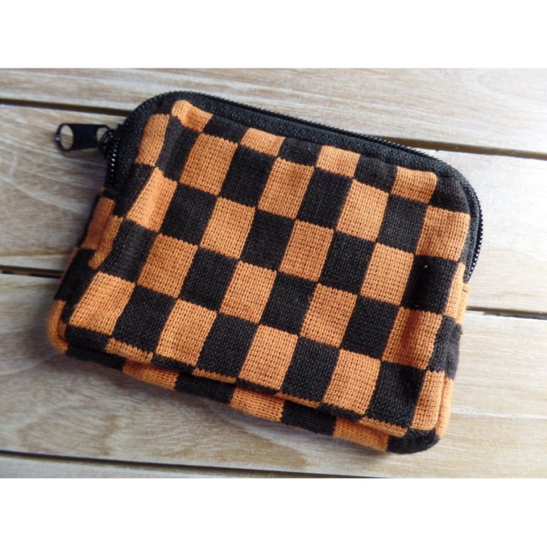 Porte monnaie damier orange/noir