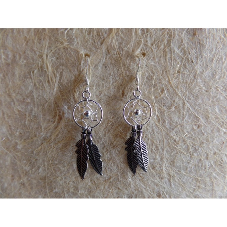 Petites boucles d'oreilles dreamcatcher perle grise