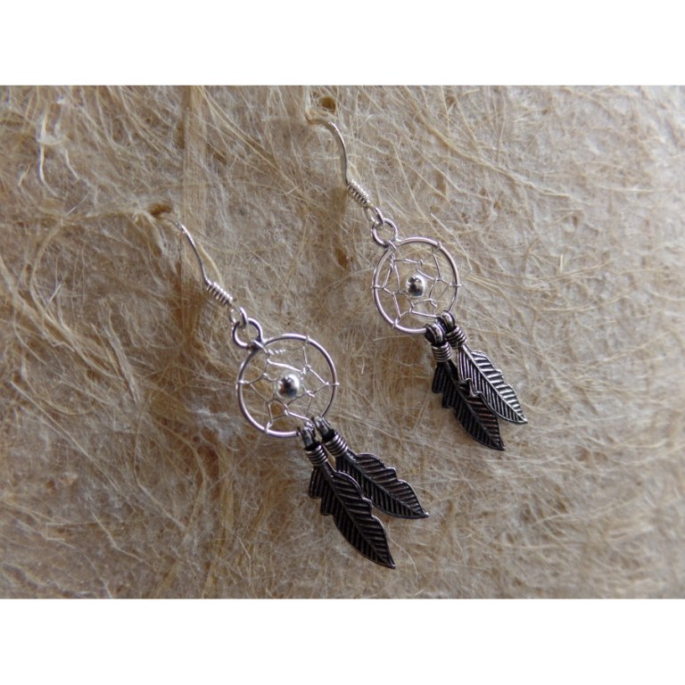 Petites boucles d'oreilles dreamcatcher perle grise