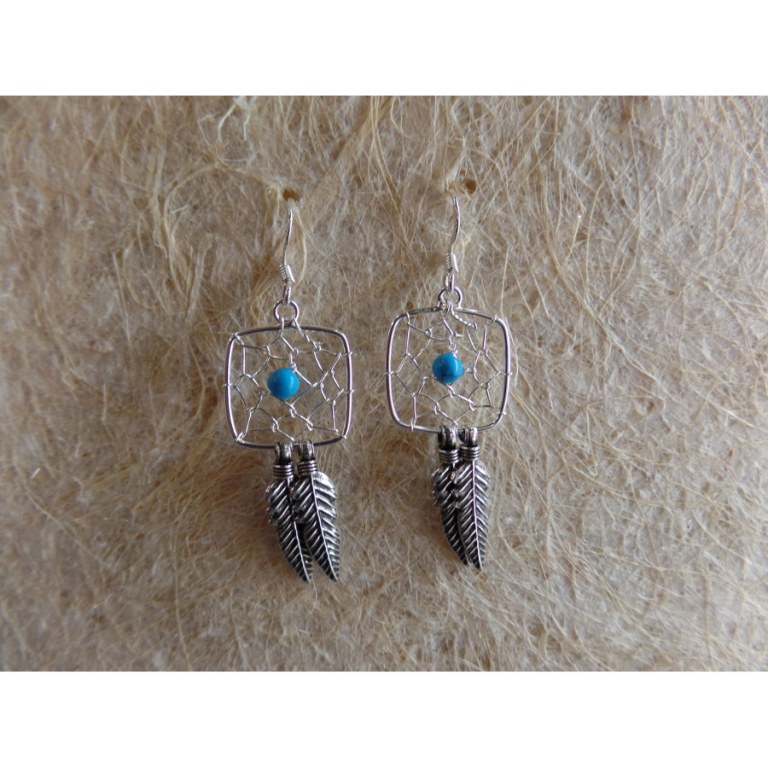 Boucles d'oreilles carrées dreamcatcher perle bleue