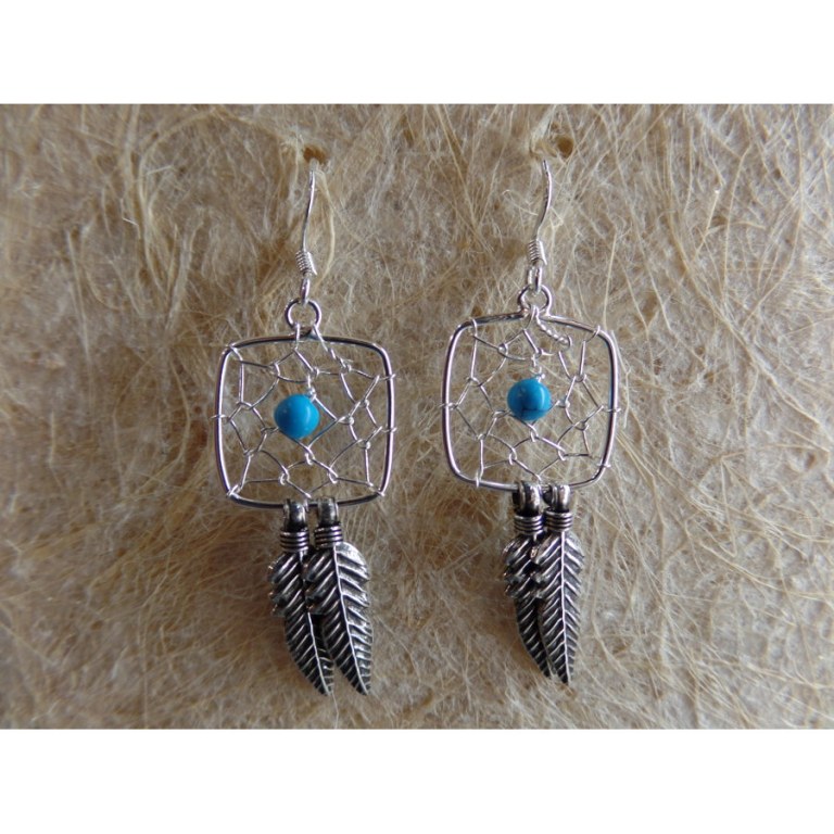 Boucles d'oreilles carrées dreamcatcher perle bleue