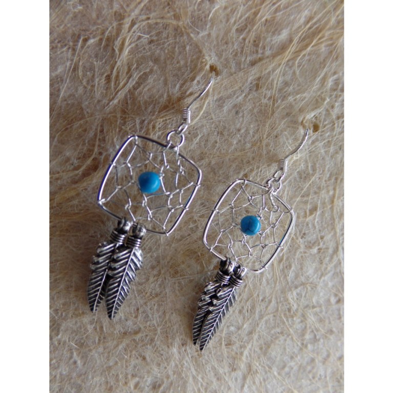 Boucles d'oreilles carrées dreamcatcher perle bleue