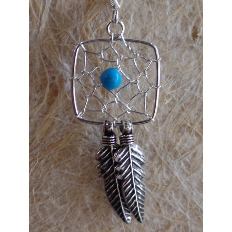 Boucles d'oreilles carrées dreamcatcher perle bleue