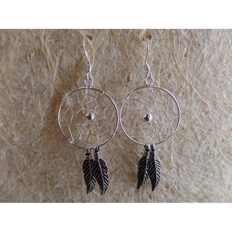 Boucles d'oreilles dreamcatcher perle grise