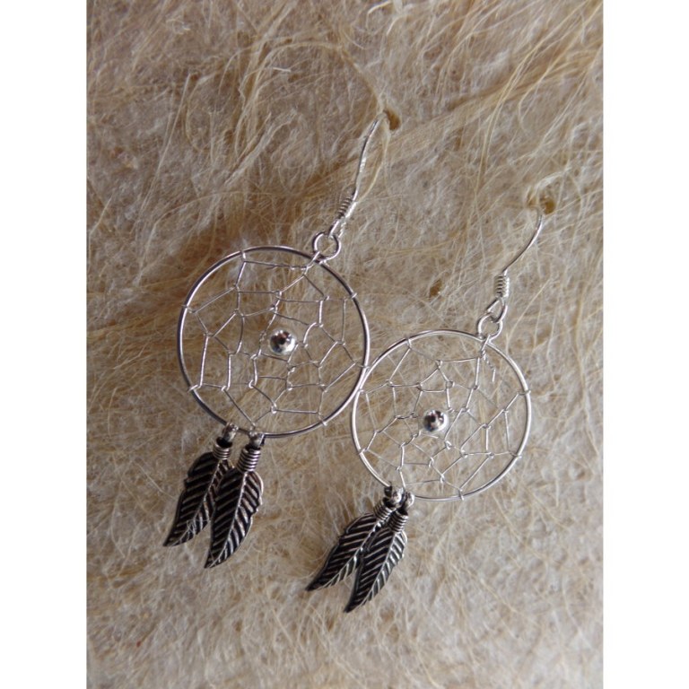 Boucles d'oreilles dreamcatcher perle grise