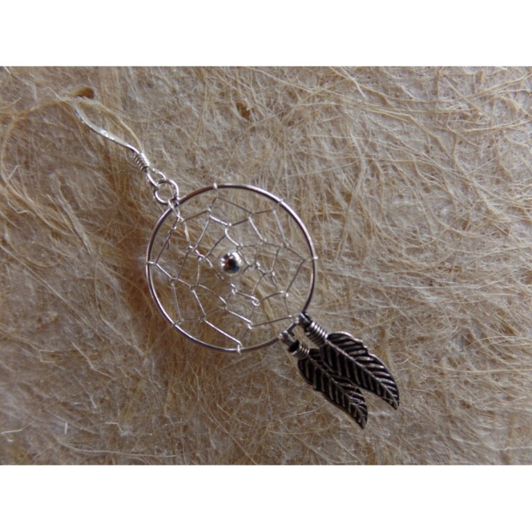 Boucles d'oreilles dreamcatcher perle grise