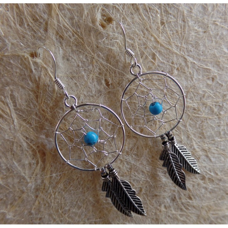 Boucles d'oreilles dreamcatcher perle bleue