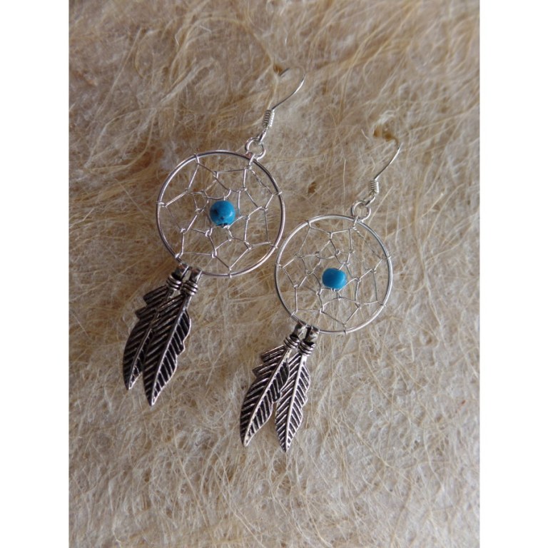 Boucles d'oreilles dreamcatcher perle bleue