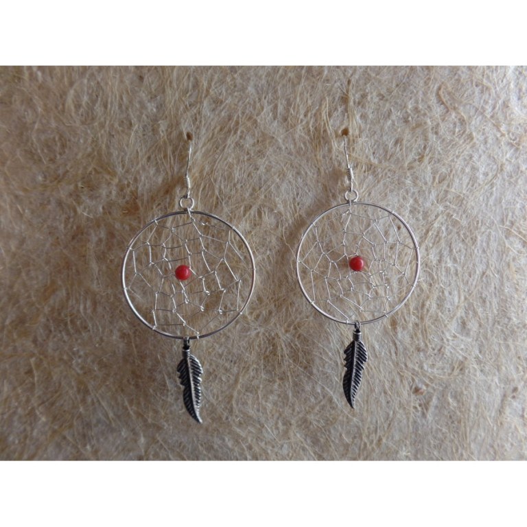 Boucles d'oreilles dreamcatcher perle rouge