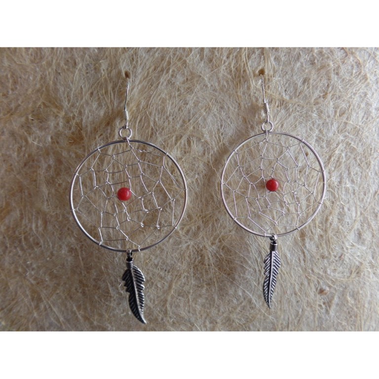 Boucles d'oreilles dreamcatcher perle rouge