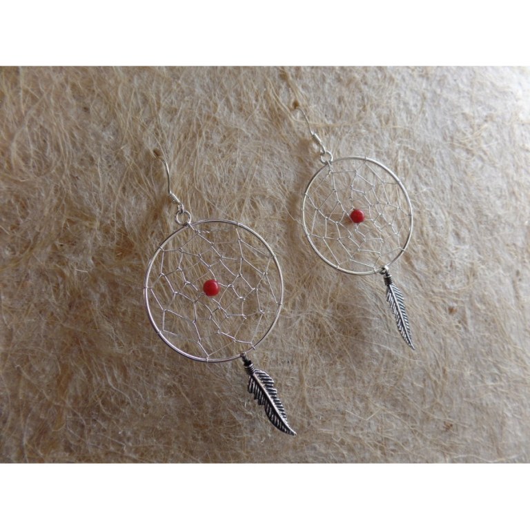 Boucles d'oreilles dreamcatcher perle rouge