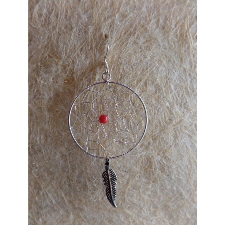 Boucles d'oreilles dreamcatcher perle rouge