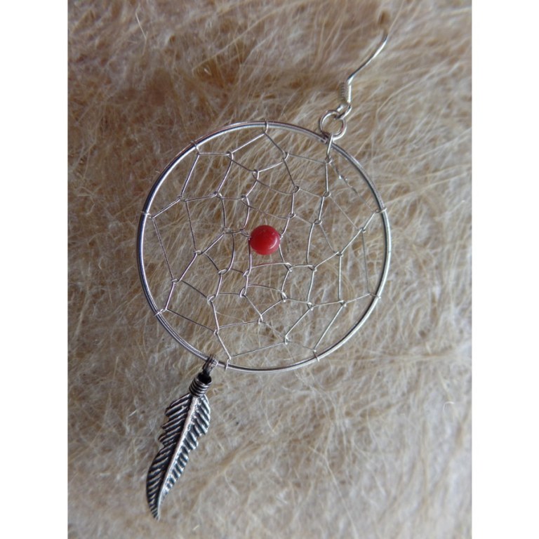 Boucles d'oreilles dreamcatcher perle rouge