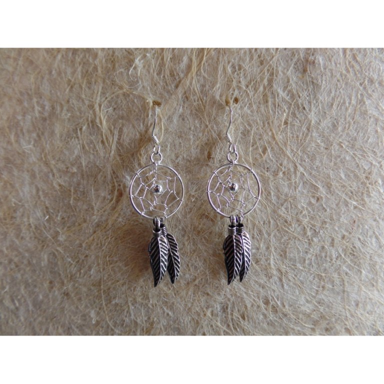 Boucles d'oreilles dreamcatcher perle grise