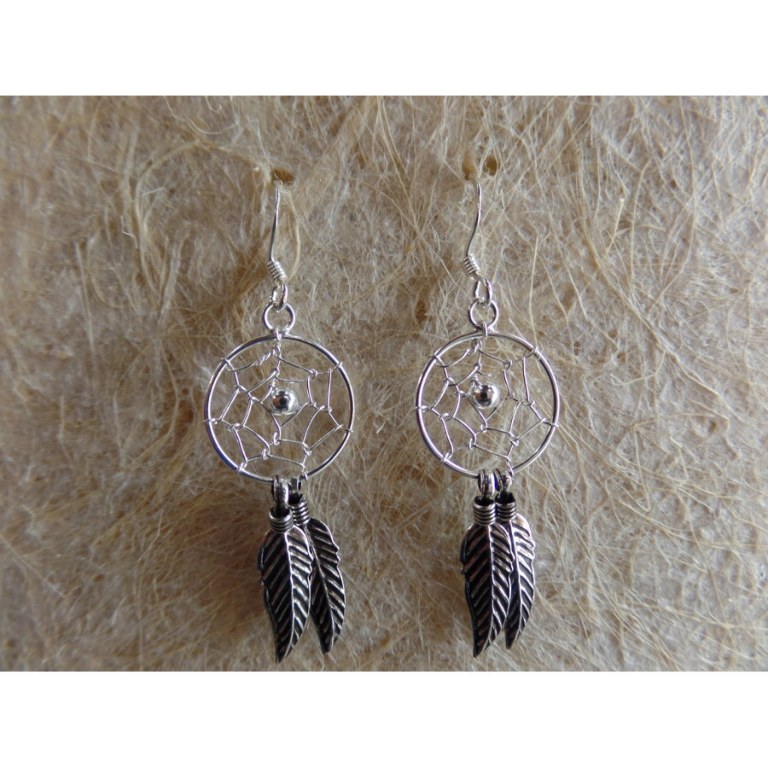 Boucles d'oreilles dreamcatcher perle grise