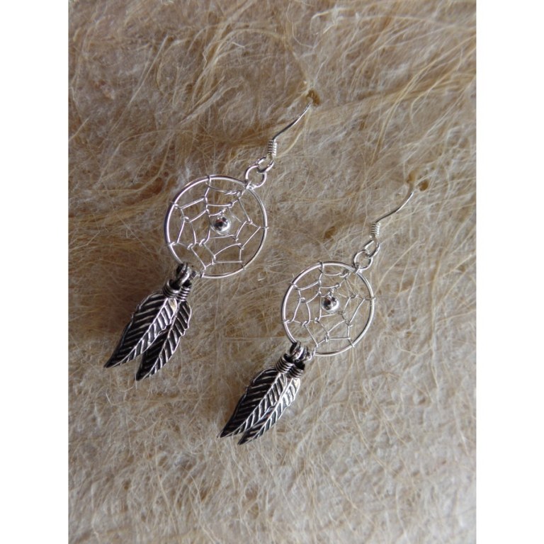 Boucles d'oreilles dreamcatcher perle grise