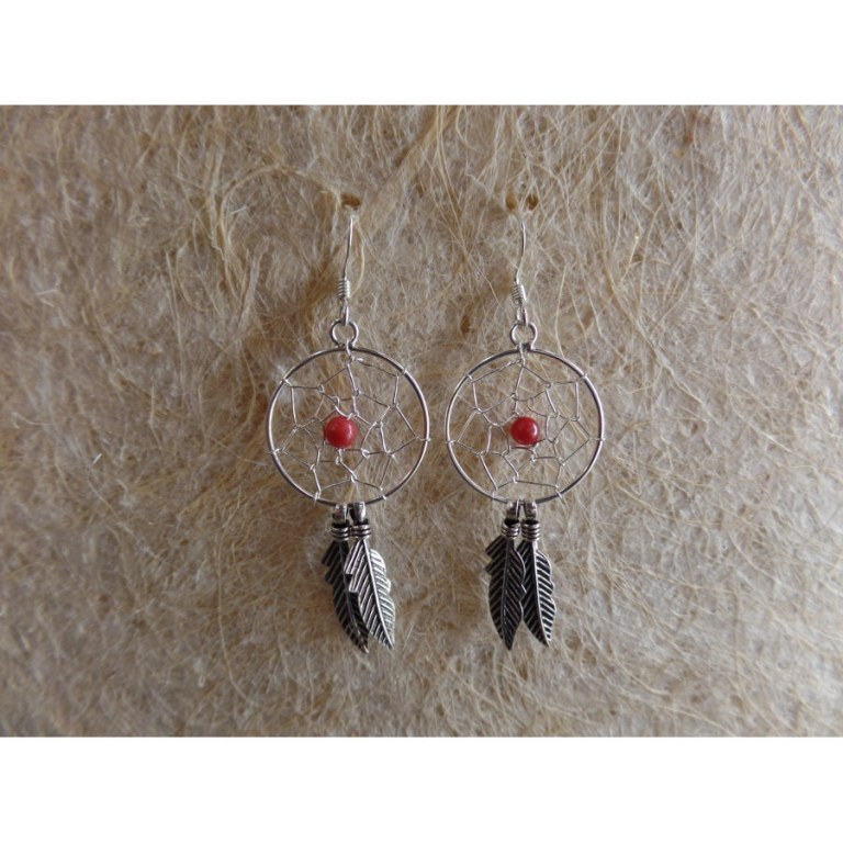 Boucles d'oreilles dreamcatcher perle rouge