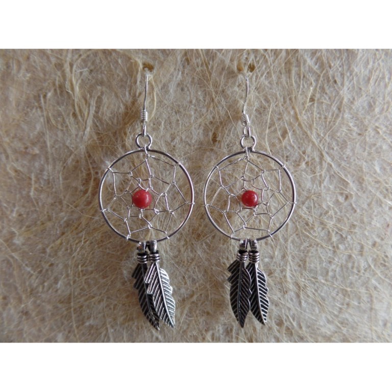 Boucles d'oreilles dreamcatcher perle rouge