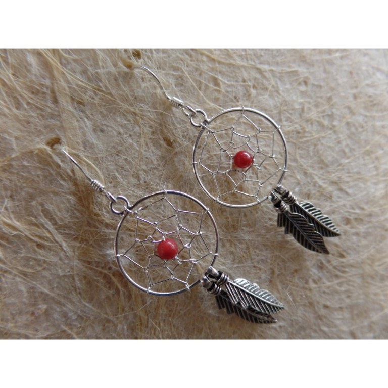 Boucles d'oreilles dreamcatcher perle rouge