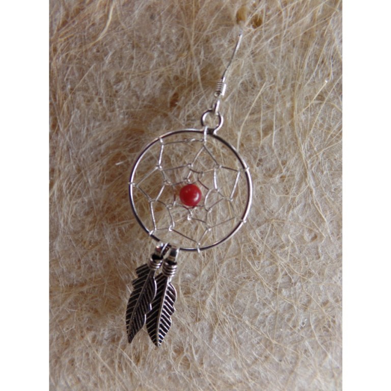 Boucles d'oreilles dreamcatcher perle rouge