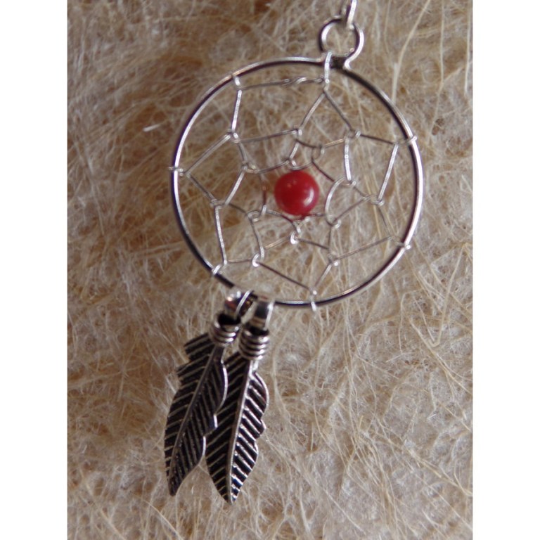 Boucles d'oreilles dreamcatcher perle rouge