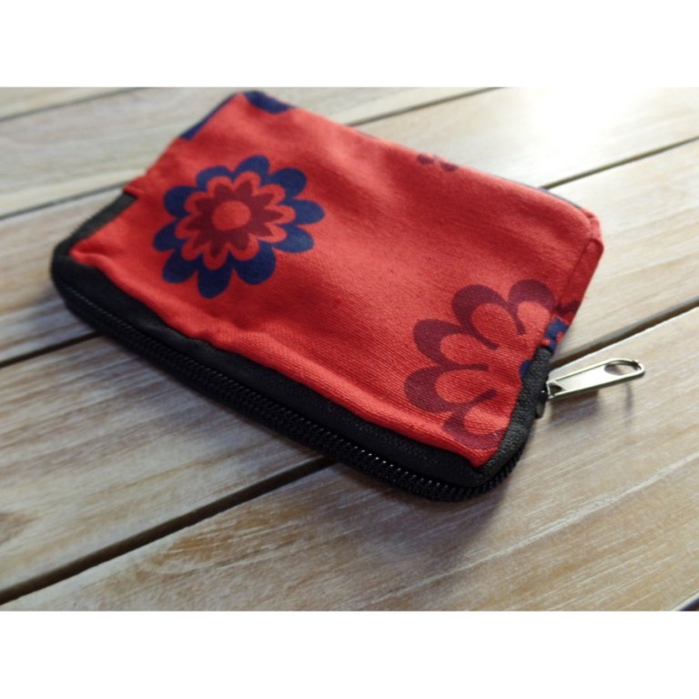 Porte monnaie rouge à fleurs