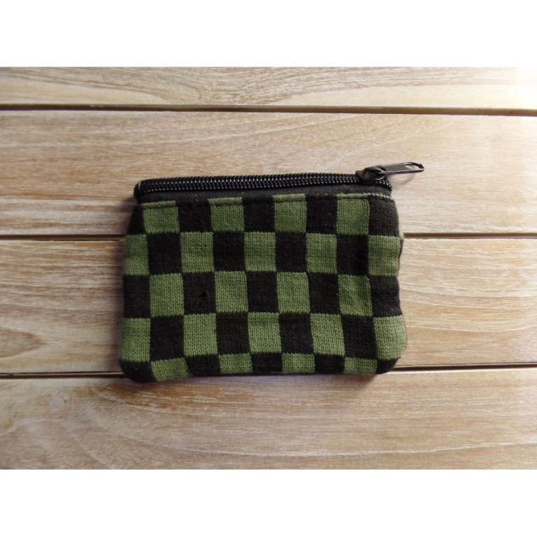 Porte monnaie plat damier vert/noir