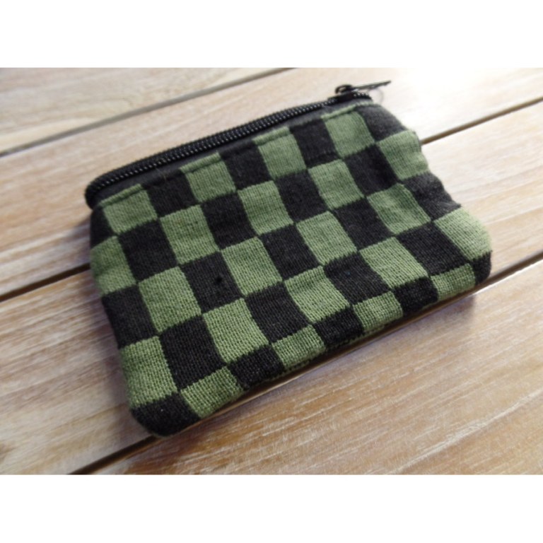 Porte monnaie plat damier vert/noir