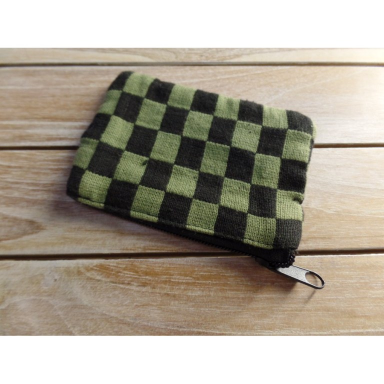 Porte monnaie plat damier vert/noir