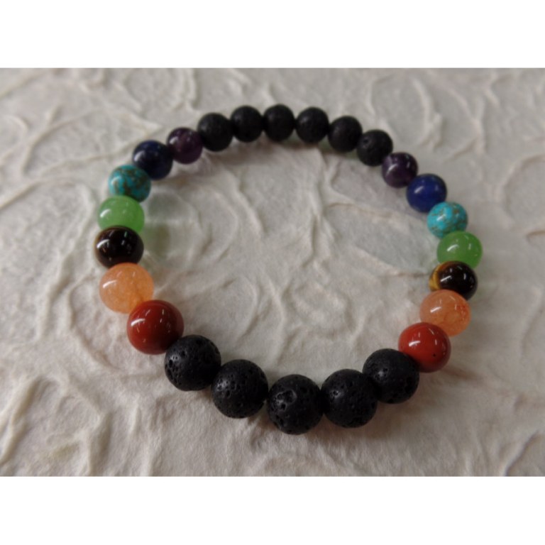 Bracelet mala 7 chakras et pierres de lave