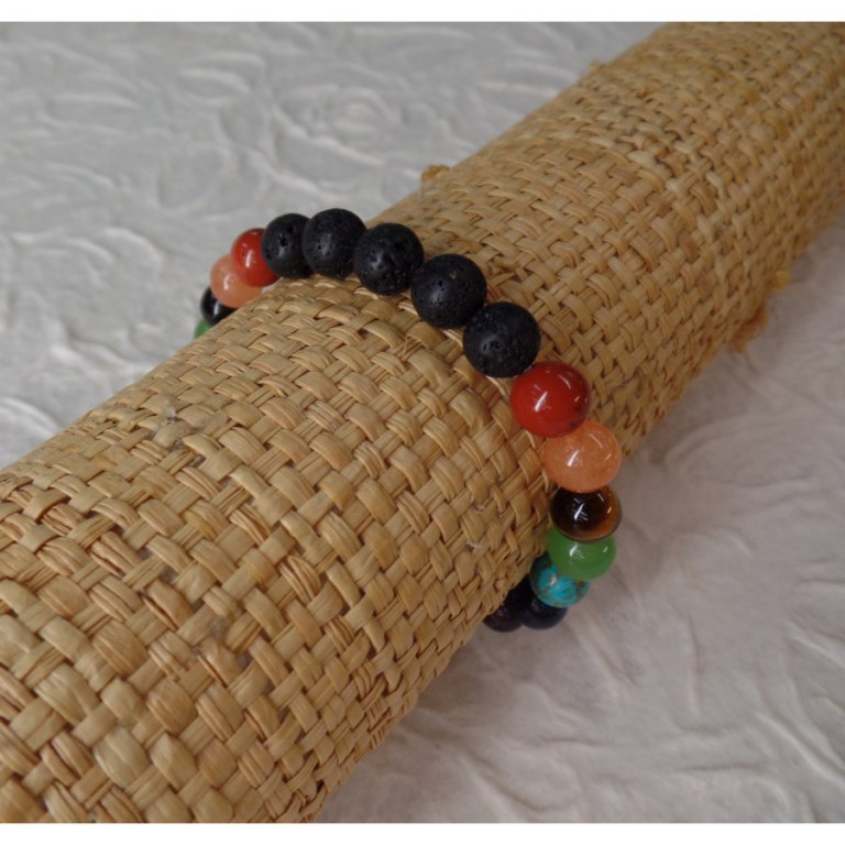 Bracelet mala 7 chakras et pierres de lave