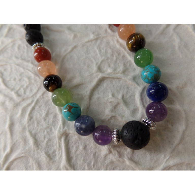 Collier perles de lave et perles 7 chakras X 4 fil color