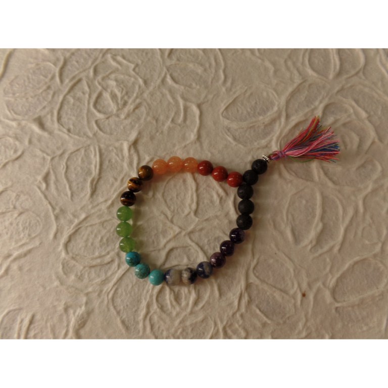 Bracelet mala 7 chakras pompon multicolore