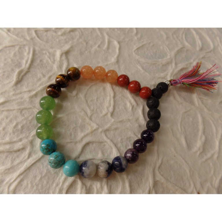 Bracelet mala 7 chakras pompon multicolore