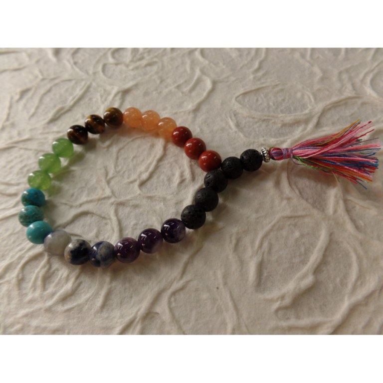 Bracelet mala 7 chakras pompon multicolore