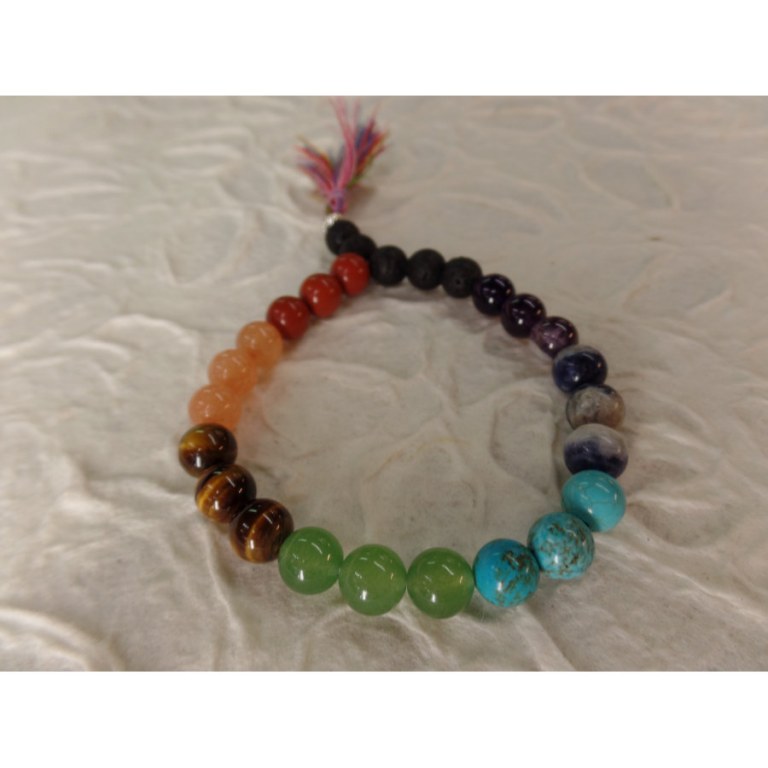 Bracelet mala 7 chakras pompon multicolore