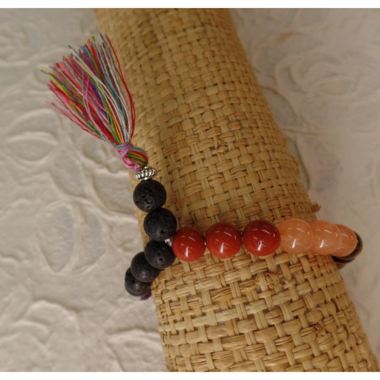 Bracelet mala 7 chakras pompon multicolore