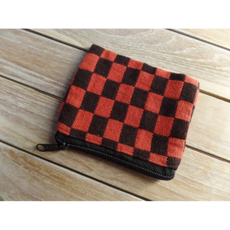 Porte monnaie plat damier rouge/noir