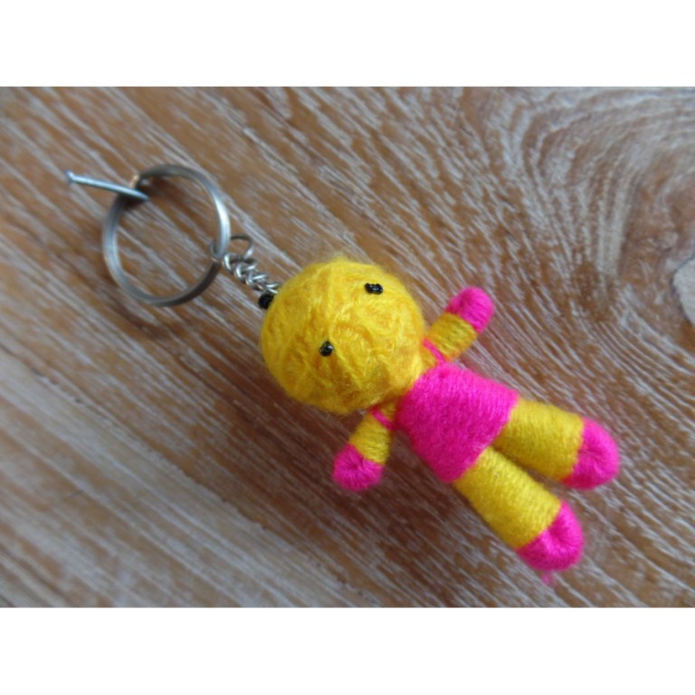 Porte-clés poupée jaune/rose