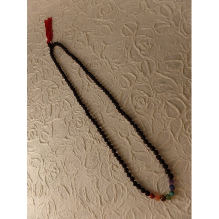 Mala perles 7 chakras pompon rouge