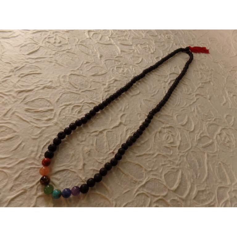 Mala perles 7 chakras pompon rouge