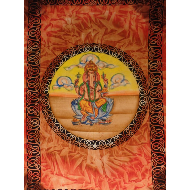 Tenture Ganapati dans un lotus jaune/orange/marron