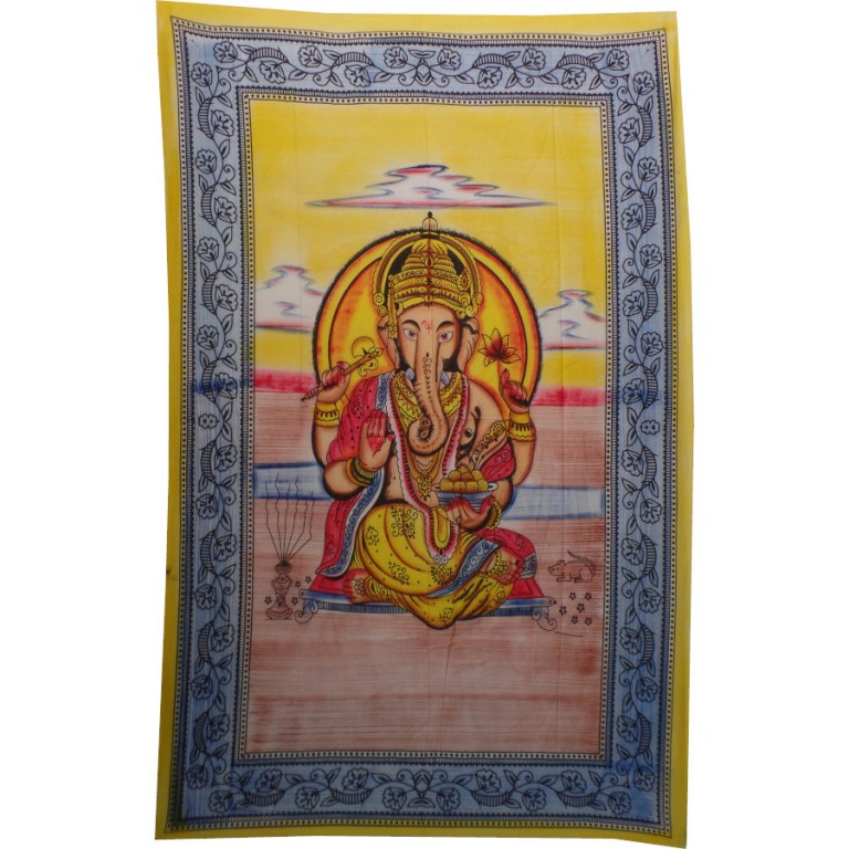 Tenture jaune/bleue/marron Ganesh